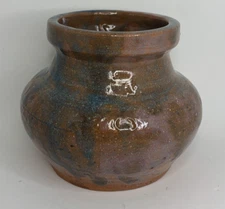 1991 Studio Art Pottery Signed MF Pot Belly Bowl Vase Beautiful Red Clay Glazed