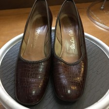 VTG De Liso Debs 1960's 3.50" Brown Heels Leather Reptile print Pumps Sz9. A231