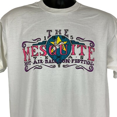 Vintage 90s Mesquite Hot Air Balloon Festival T Shirt Texas White USA XL X-Large