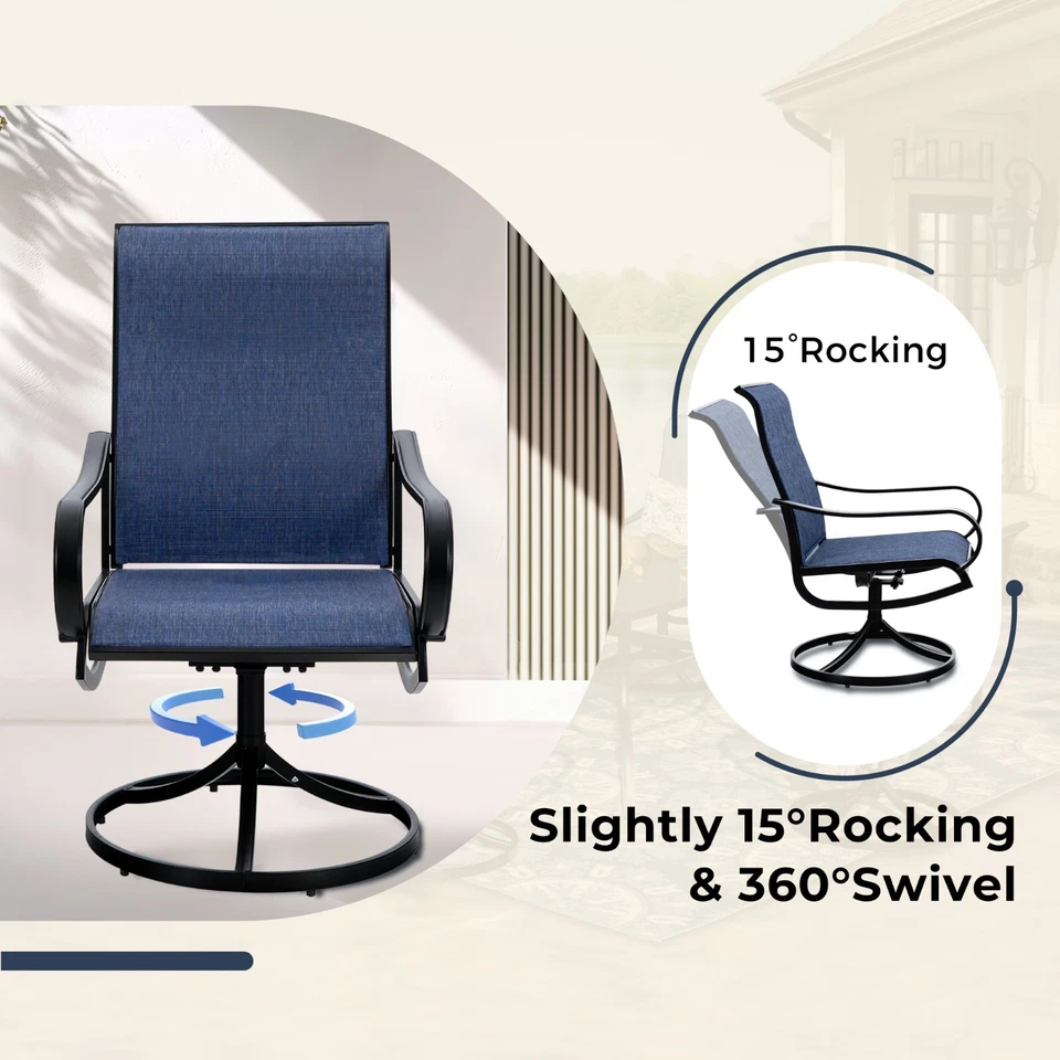 Conjunto de 2 cadeiras giratórias externas resistentes para área externa poltronas traseiras altas - Imagem 3 de 4