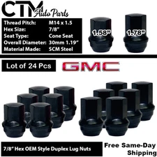 24 BLACK GMC SIERRA YUKON OEM FACTORY LUG NUTS M14X1.5  FIT 7/8" HEX STOCK WHEEL