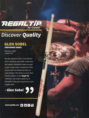 2016 Print Ad of Regal Tip Sobelizer Drumsticks w Glen Sobel