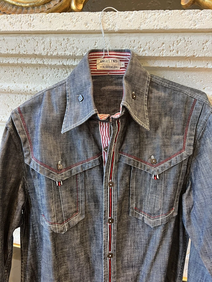 Nueva Camisa Denim Angelino Bermuda con Exquisitos Detalles M Mediana Foto 3 de 4