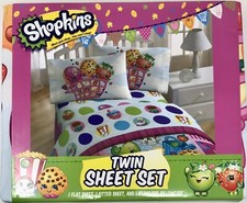 Shopkins 3 Piece Twin Sheet Set 1 Flat Sheet-1 Fitted Sheet-1 Pillow Case New