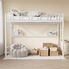 Loft Bed Twin Heavy Duty Metal Loft Bed Frame W/Arched Guardrail Safety Ladder