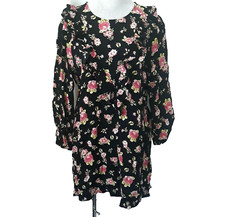 Zara The Sandy Dress Women's Large Long Sleeve Ruffles Above Knee Floral Black