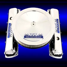 Chrome Valve Covers and Air Cleaner Combo Fits Olds 350 Engines Blue 350 Emblems