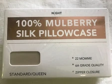 Discover Night 100% Mulberry Silk Pillowcase Standard/Queen-Beige New!