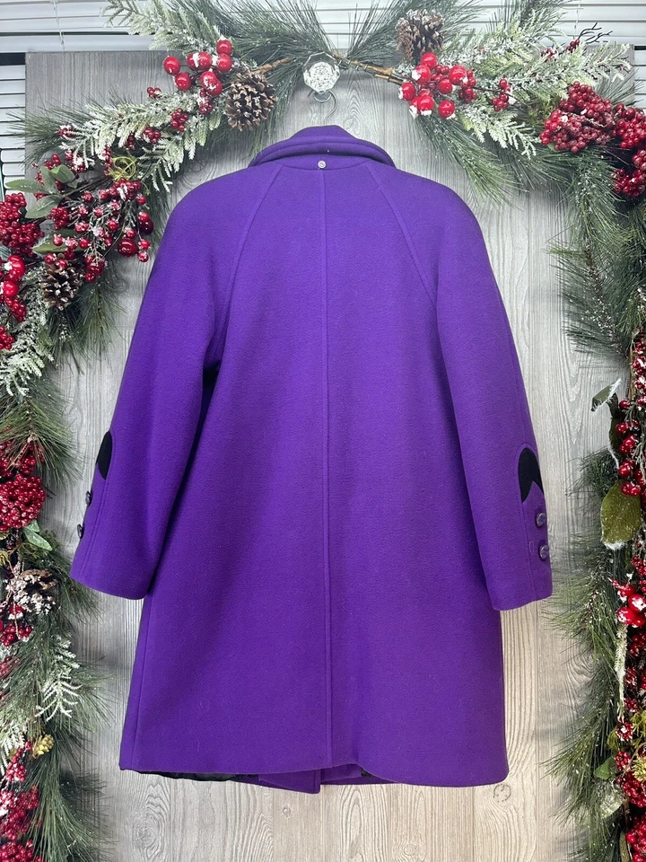 Joseph Ribkoff Trench Coat Women Size Medium Purple Black Wool Blend Vintage - Image 3 of 4