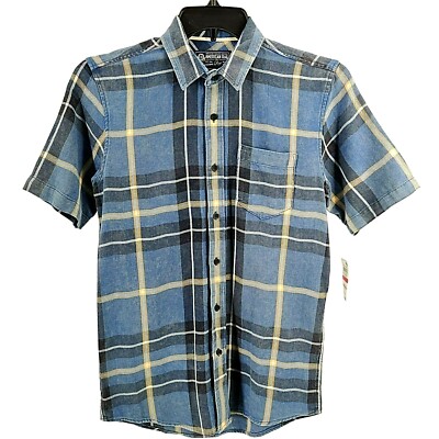 American Rag Mens Blue Cotton Casual Plaid Button Up Short Sleeve Shirt XS