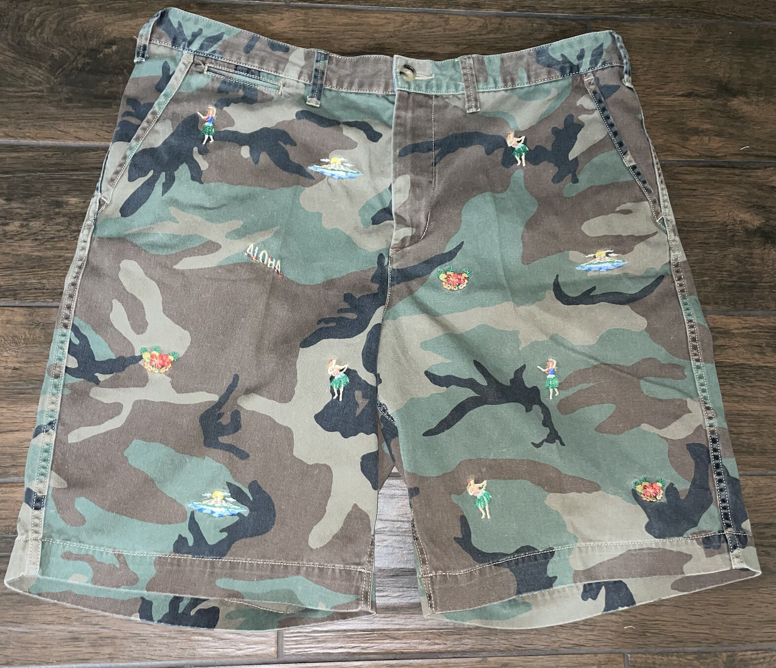 Polo Ralph Lauren Mens RARE Vtg Hawaii Tropical Camo Shorts Embroidered Aloha 35