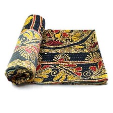 Vintage Quilt Indian Organic Cotton Bedspread Saree Throw Bedding Cover d