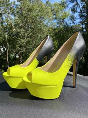 neon and black heels