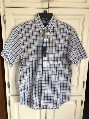 Arrow Button Up SS Shirt Blue Plaid Small Mens Wrinkle Free $50 (s-rd-24-3)