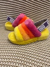 UGG Fluff Yeah Slide Sheepskin Pride Yellow Color Slipper Size 5 US Limited Ed