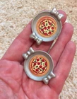 Vtg Barbie doll PIZZA on silver color plates Bows dream house Accessory meat EUC