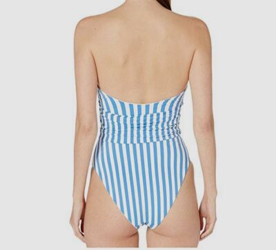 $195 Onia Women's Blue Stripe Swimwear Capri One-Piece Swimsuit
