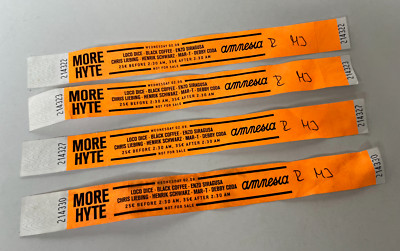 Amnesia Ibiza 4 x wristbands unused 2 Aug 2017 More Hyte Black Coffee