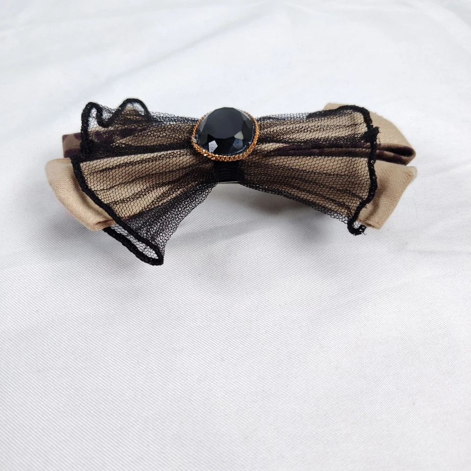 Cordón de pelo vintage con moño de coqueta oscuro hecho en Francia piedra de vidrio de encaje Foto 4 de 4