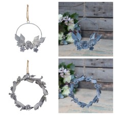 Deko Kranz Blumen Bl&auml;tter Metall Landhaus Vintage Shabby Chic grau Landhaus