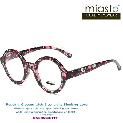 MIASTO ROUND ''APFEL'' BIG COMPUTER READING GLASSES+1.25 OVERSIZE~ ANTI-BLUE LIGHT
