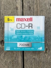 Maxell 5 Pack CD-R Blank Media Maxdata 80 Min Each CD 700mb New Sealed