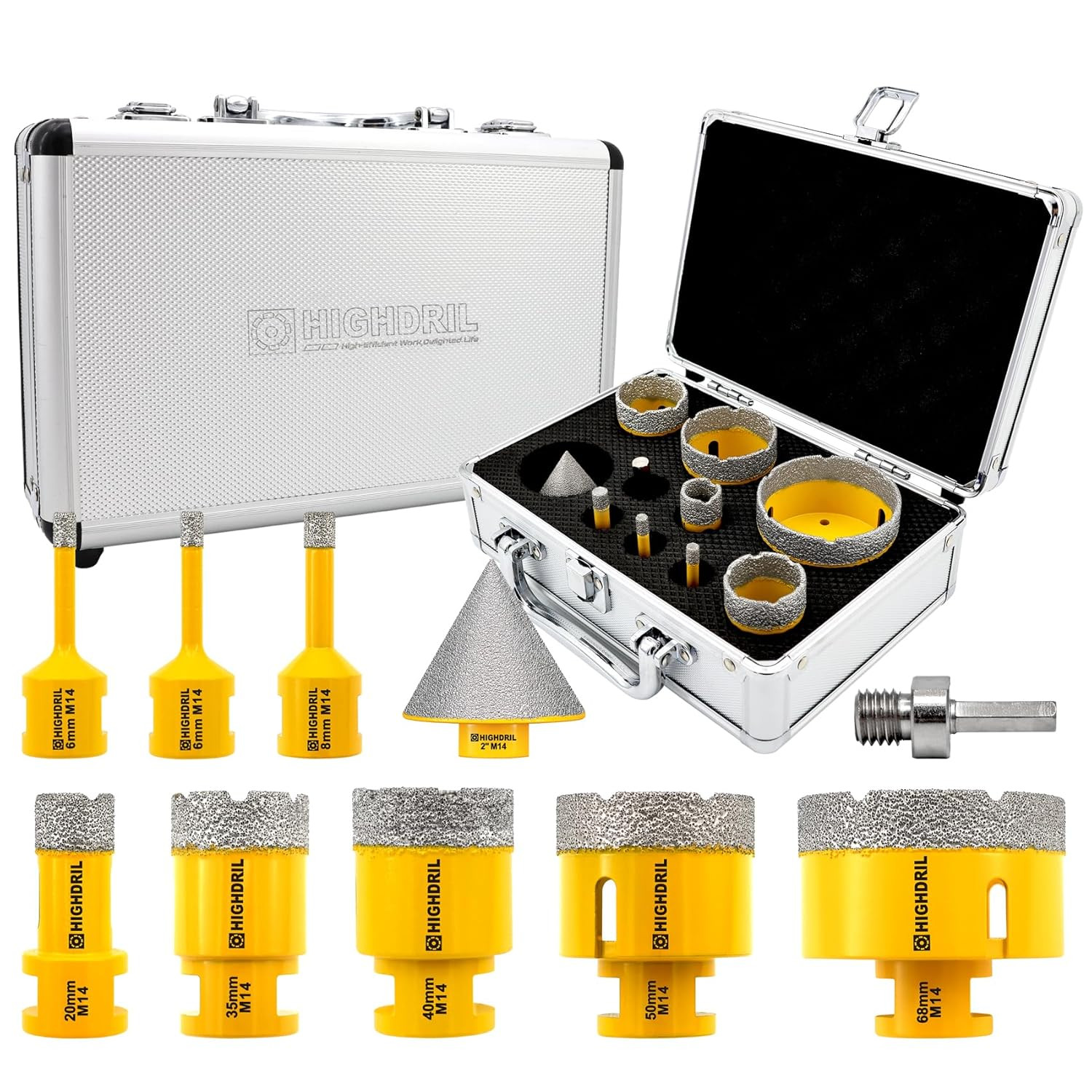 Trapano Diamantato Kit 10 Pezzi M14 per Gres Porcellanato e Marmo