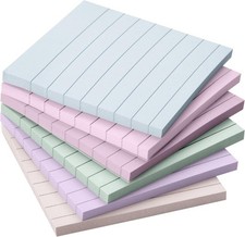 Lined Sticky Notes 3x3 Inch 6 Pads Pastel Colored 45 Sheets per Pad Writing