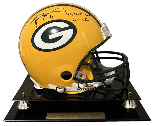 Brett Favre Green Bay Packers Helmet Signed Riddell MVP 3 In A Row COA