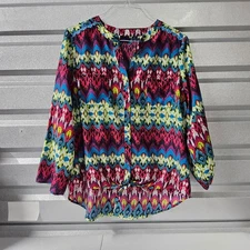Westbound Woman Blouse Button Down Long Sleeve Colorful Print Top 1X