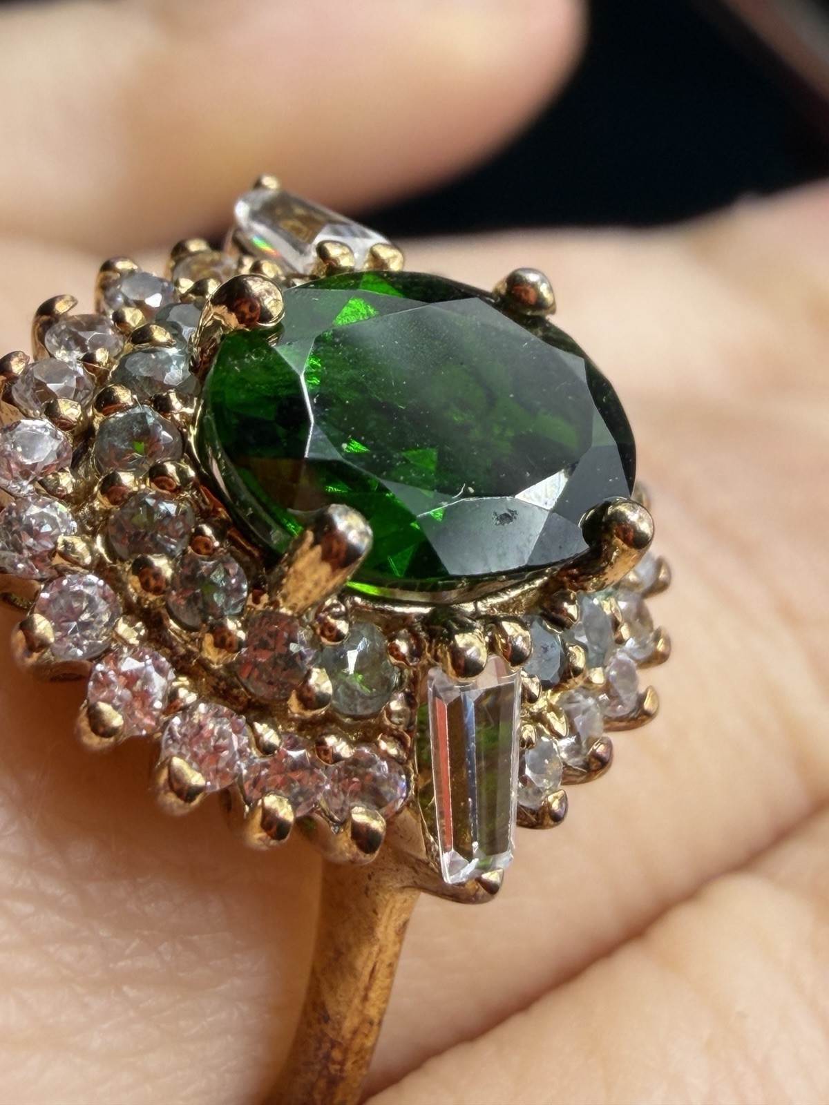 Sterling Silver Ring Green Oval Statement Size 9 … - image 4