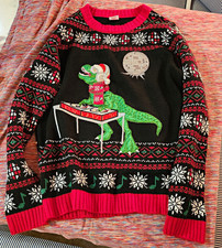 Holiday Time Boys 14-16 Ugly Christmas Dinosaur Graphic Fair Isle Pullover