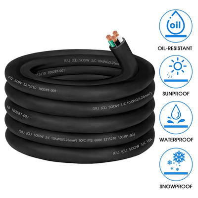 25Ft 10/3 10 Gauge SOOW Wire 10 AWG 600V SOOW Bulk Cable Electrical 3 Conduct...