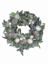 Northlight Snowy Flocked Angel Pine Cones Christmas Wreath 24" Prelit With Timer