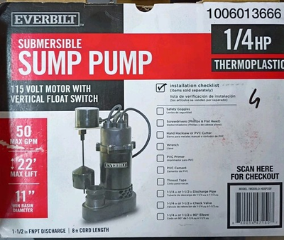 #ad Everbilt HDSP25V 1 4 HP Aluminum Submersible Sump Pump Vertical Switch OPEN BOX $52.24