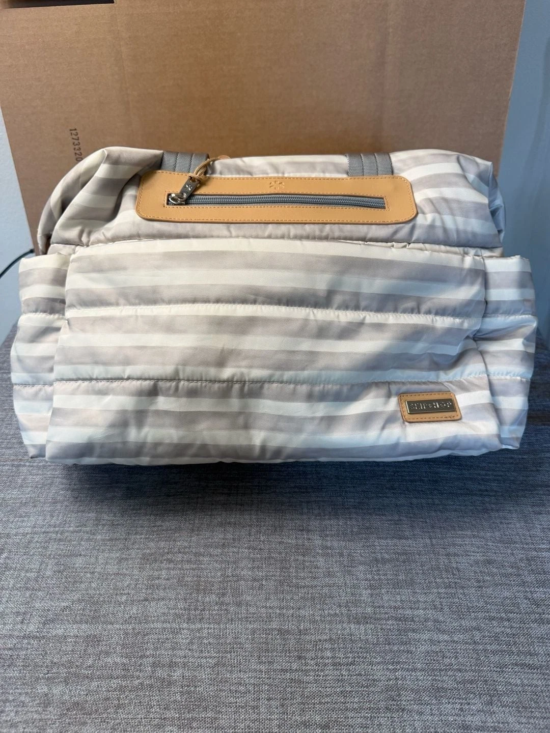 Skip Hop Riverside Ultra Light Satchel Diaper Bag in Oyster Stripe