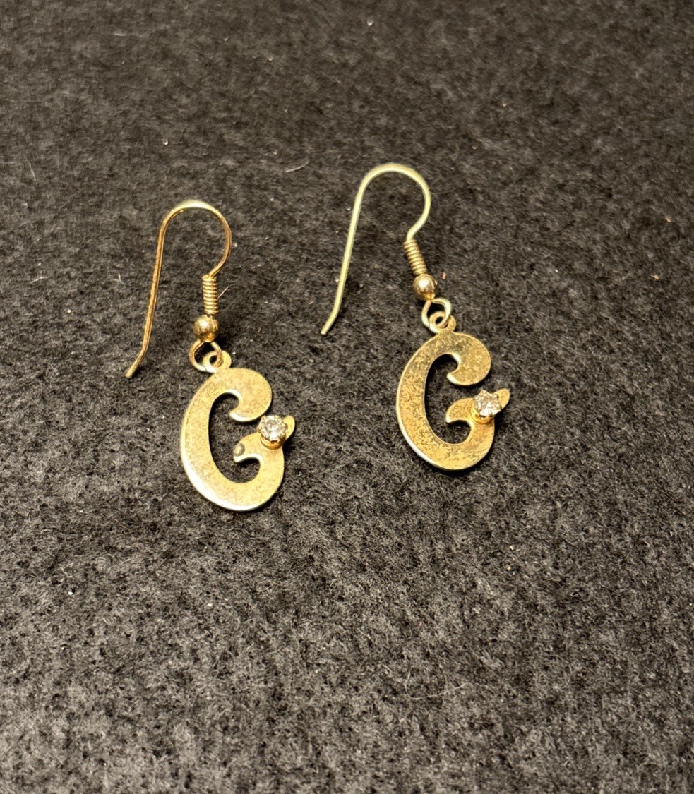 Initial Letter Monogram Dangle Earrings "G" Gold … - image 1