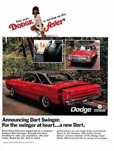 1968 DODGE DART SWINGER Genuine Vintage Print Ad Car 10" x 13.5"