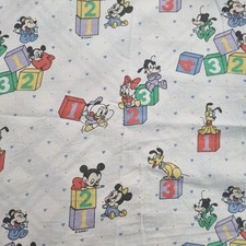 Vtg Disney Baby Mickey Minnie Mouse Donald Pluto Cot Flat Sheet 33x52