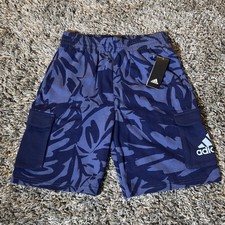 Adidas Camo Tropical Sweat Shorts Boys XL Blue 18/20 Cargo 8 Inseam AH5691