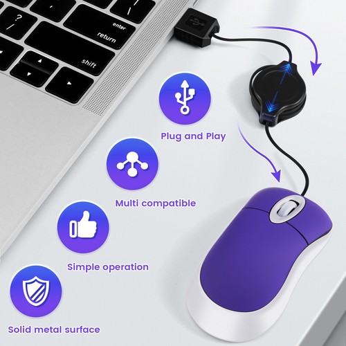 3X( USB Wired Mouse Retractable Tiny Small Mouse 1600 DPI Optical Compact6767 - Picture 6 of 6