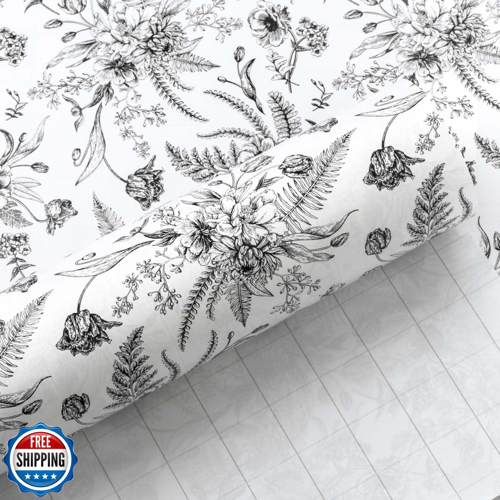 Yarcony Black and White Wrapping Paper, Floral Gift Wrapping Pape