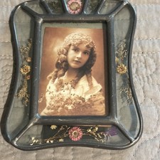 Hand Crafted Lead and Glass photo frame, pressed dried flowers 5.5 x 4.5
