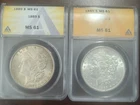 TWO 1889 MORGAN SILVER DOLLARS ANACS MS61. TWO COINS IN LOT