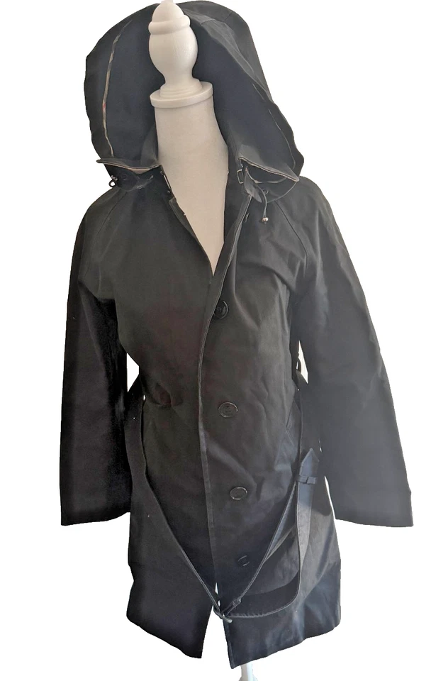 Burberry Black Women's Trench Coat with Hood Size 4 Petite - Image 2 of 4