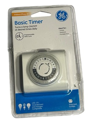Basic Plug-In Timer GE, 24-Hour Programmable - Auto On/Off - Indoor Use Only