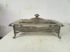Vintage Anchor Hocking Fire King Glass Casserole Dish with Silver Plated Stand