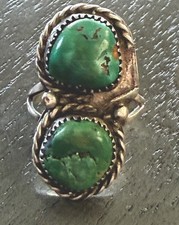 Native American Double Green Turquoise Sterling Silver Ring Size 6 Vintage