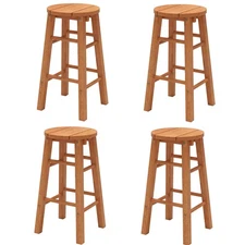 24-Inch Outdoor Wood Bar Stools Set of 4 with Round Seat Footrest for Garden