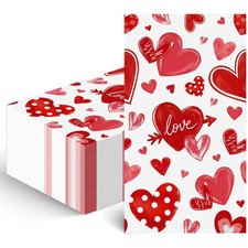 100 Pack Valentines Day Napkins Heart Paper Napkins Sweet Love Dinner Hand Na...